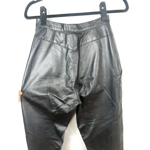 Vintage Ruth Wagner Leather Pants Straight Leg Tapered New Wave Retro Size 6 1C - Picture 4 of 12